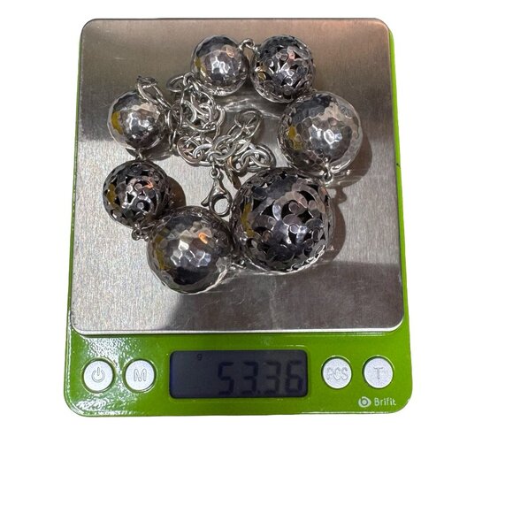 Lois Hill Statement 925 Sterling Silver Hammered Ball Station Bead Necklace 17" - Picture 7 of 10